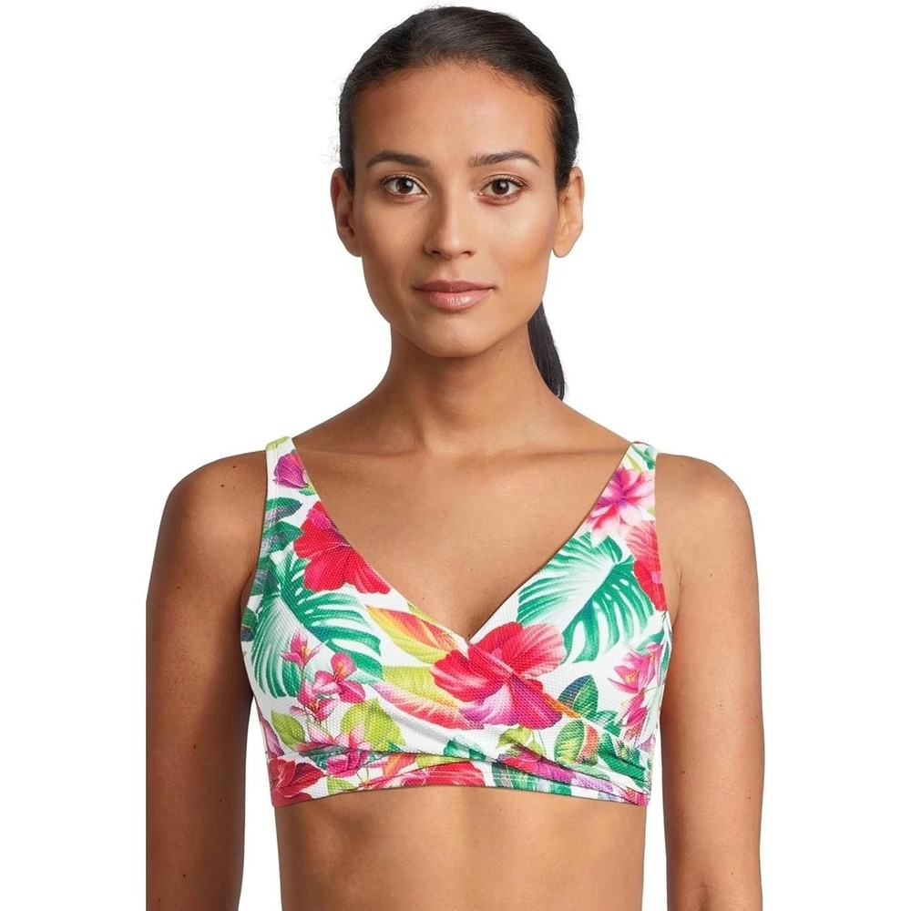 Tommy‎ Bahama Island Cays Fiesta Underwire Wrap Swim Top Size XL White Floral